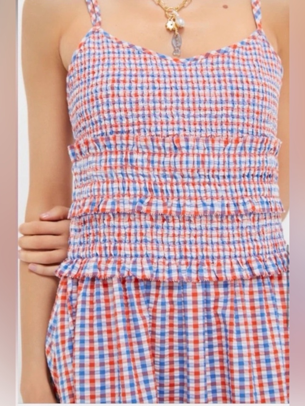 NWT HUNTER BELL Francie Lighthouse Gingham Maxi Red White Blue Sundress Smocked - Picture 7 of 11